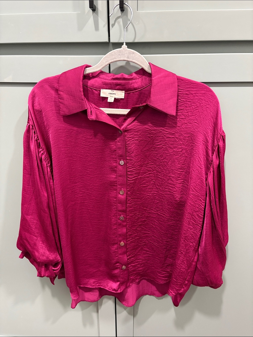 Entro Fuchsia Button-Front Textured Blouse